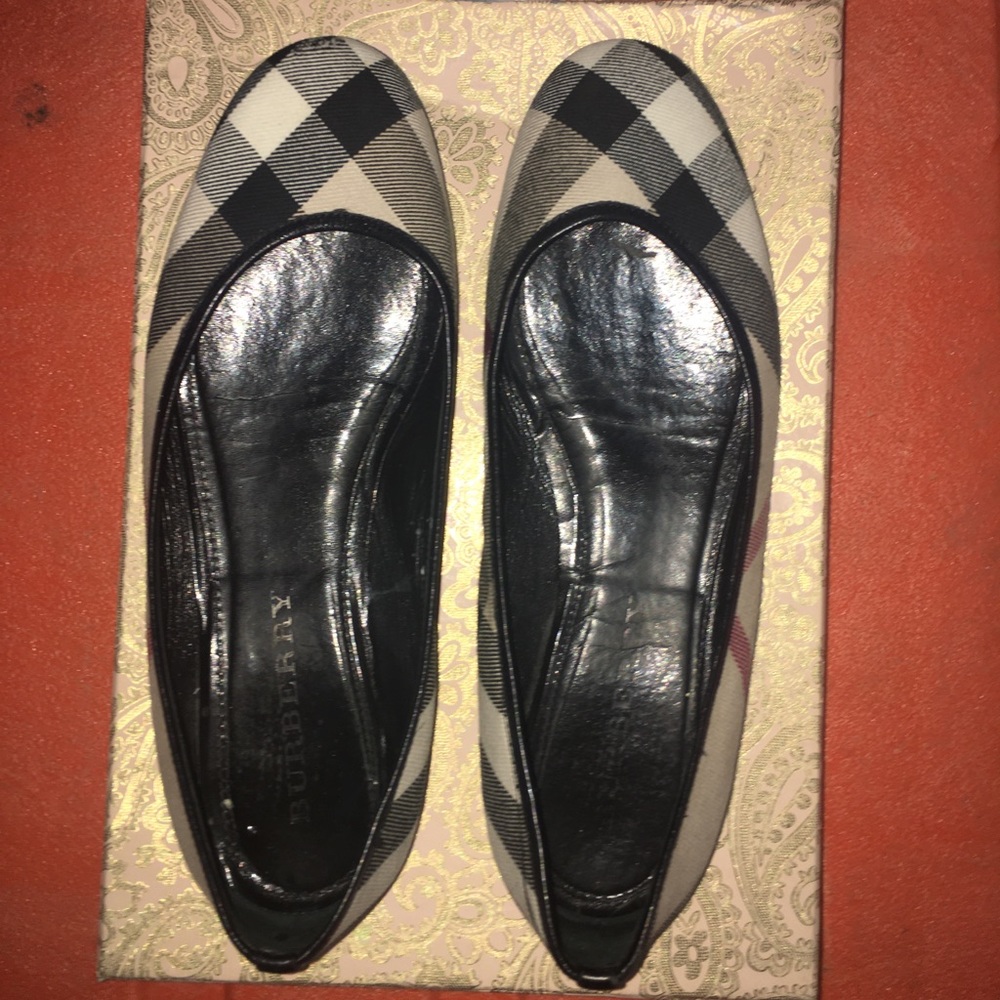 Burberry Ballerina Tartan Plaid Flat Tan 37 1/2
